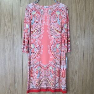 London Times Coral Paisley Long Sleeve Dress